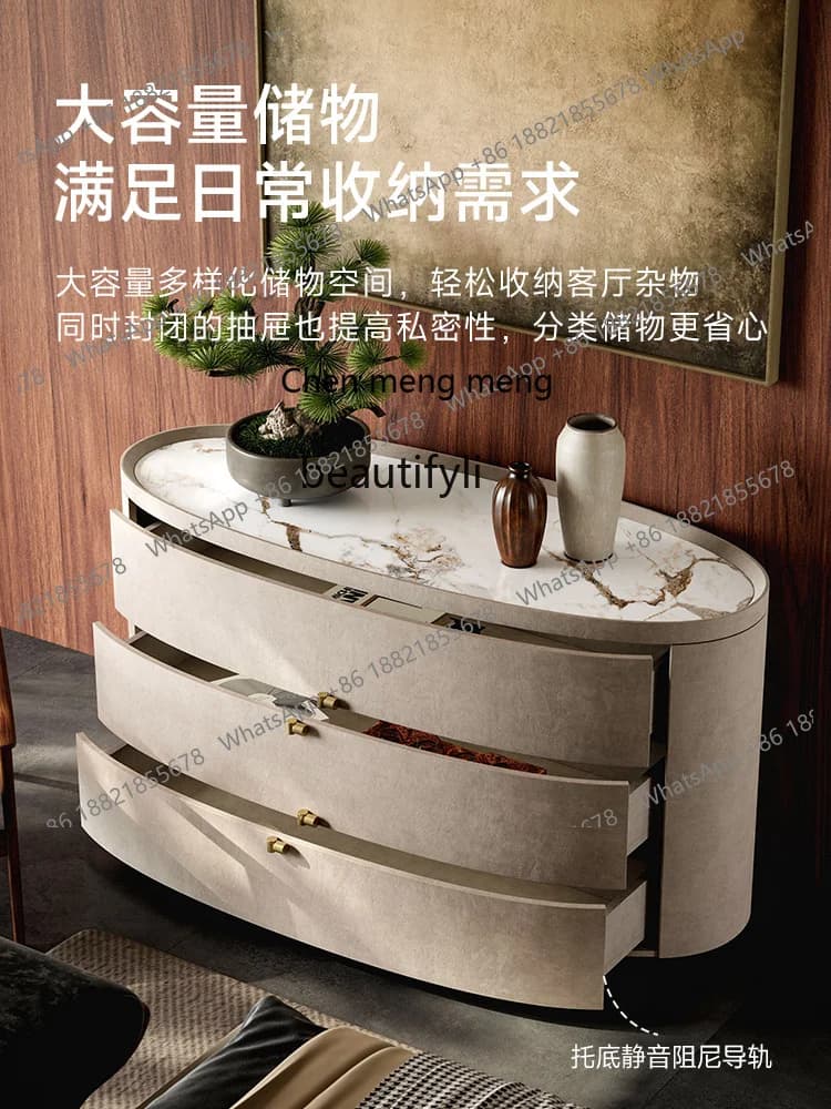 Y183Modern light luxury three-bucket cabinet, living room solid wood decorative cabinet, advanced sense rock slab storage cabine