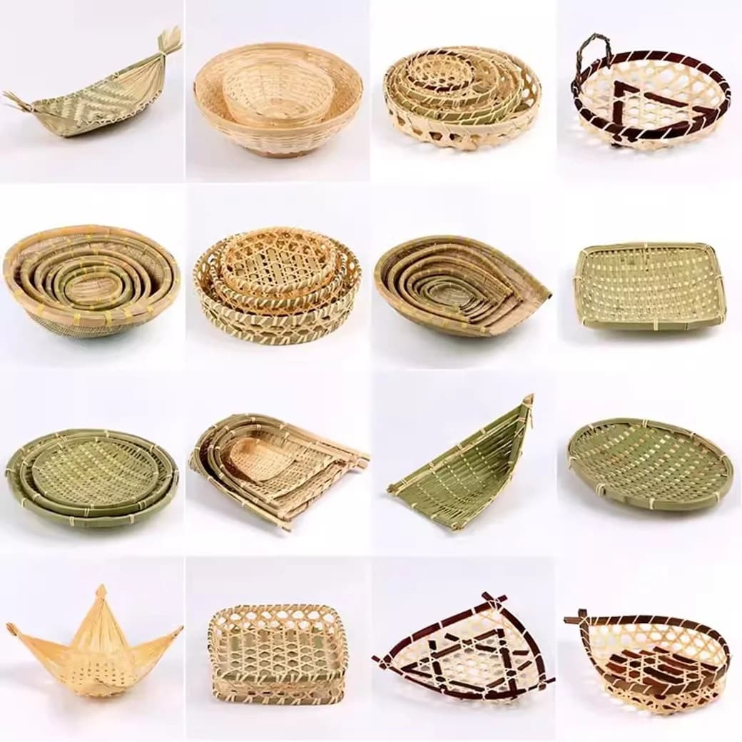 Handmade Bamboo Woven Dim Sum Tray round Dustpan Storage Basket Fruit Basket - Farm Style Home Decor & Kitchen Essential