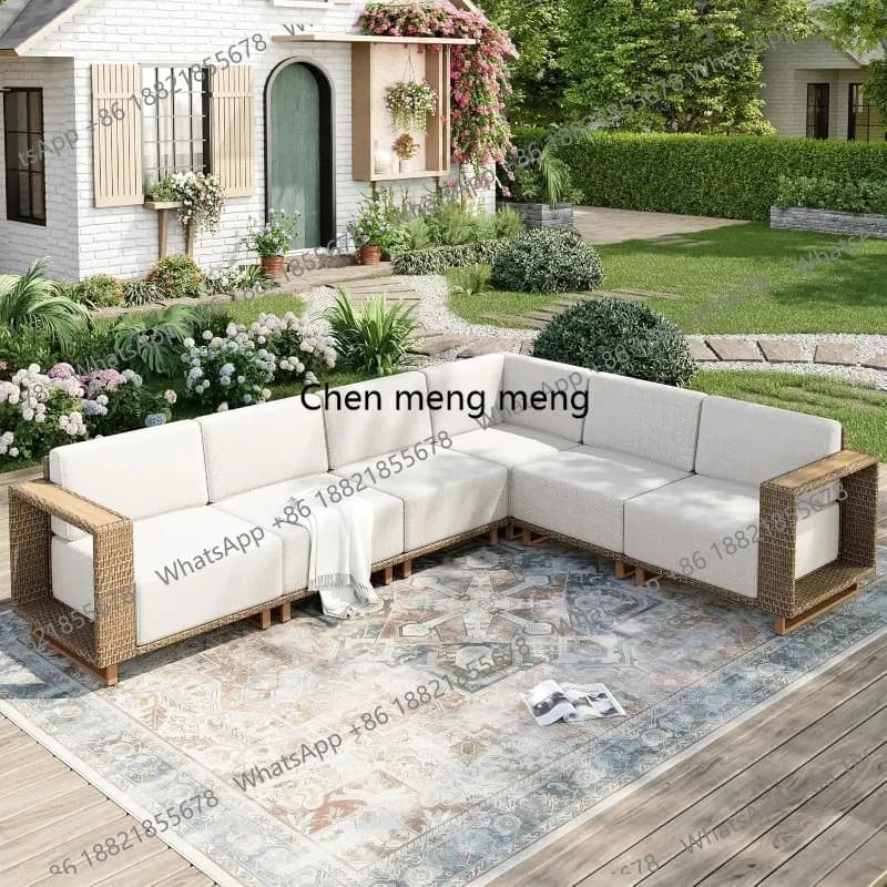 Outdoor Patio Furniture Set, 6 Piece Sectional Rattan Wicker Sofa Couch, Outdoor Conversation Sets with 10" Extra, Customized