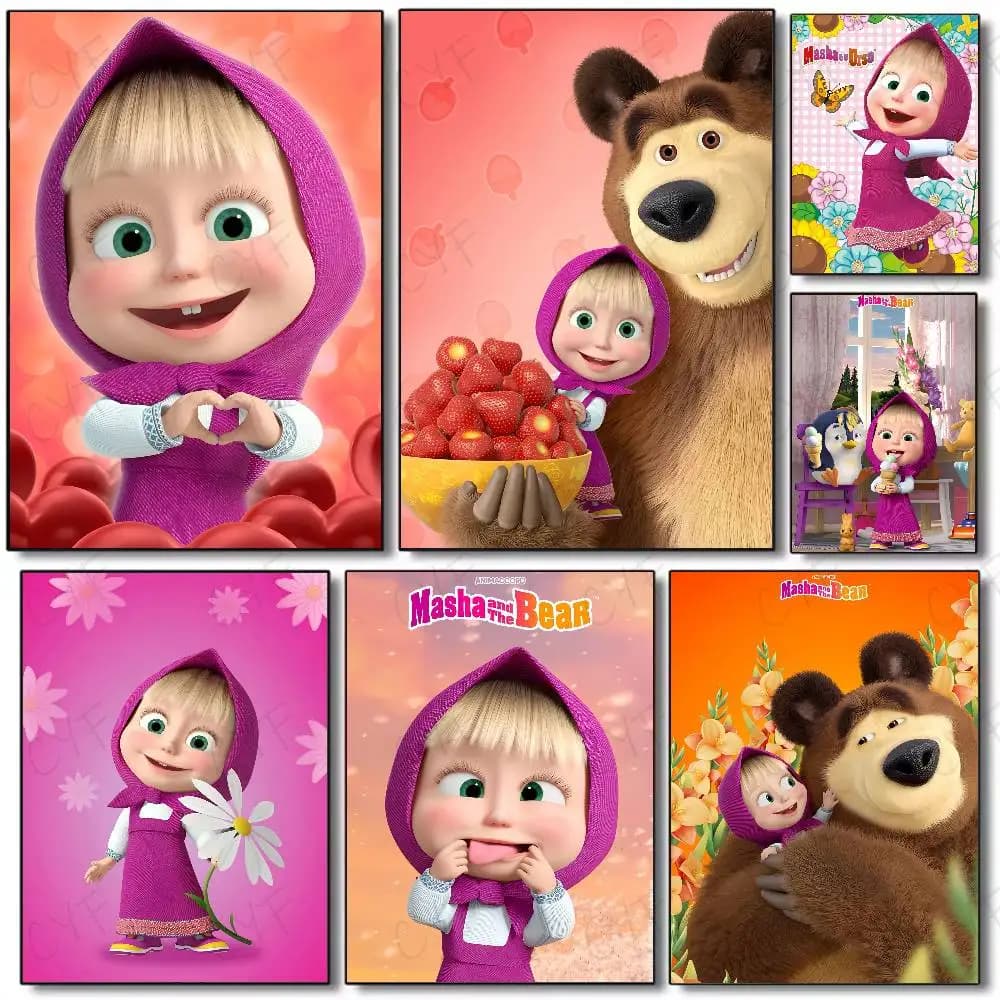 Cartoon M-Masha And The B-Bear Poster Waterproof Vintage Movie Posters High Quality Wall Art Print For Room Decor Gift