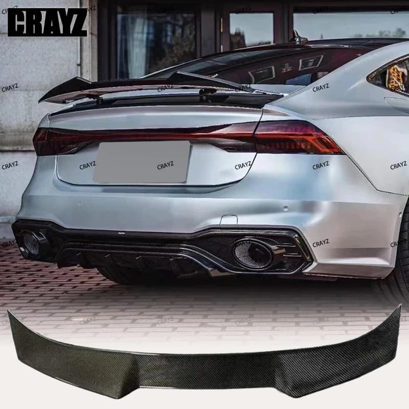 For 2019-2024 Audi A7 S7 RS7 C8 Bat Style Spoiler Carbon Fiber Material Trunk Lid Decoration Kit Tail Diffuser Accessories