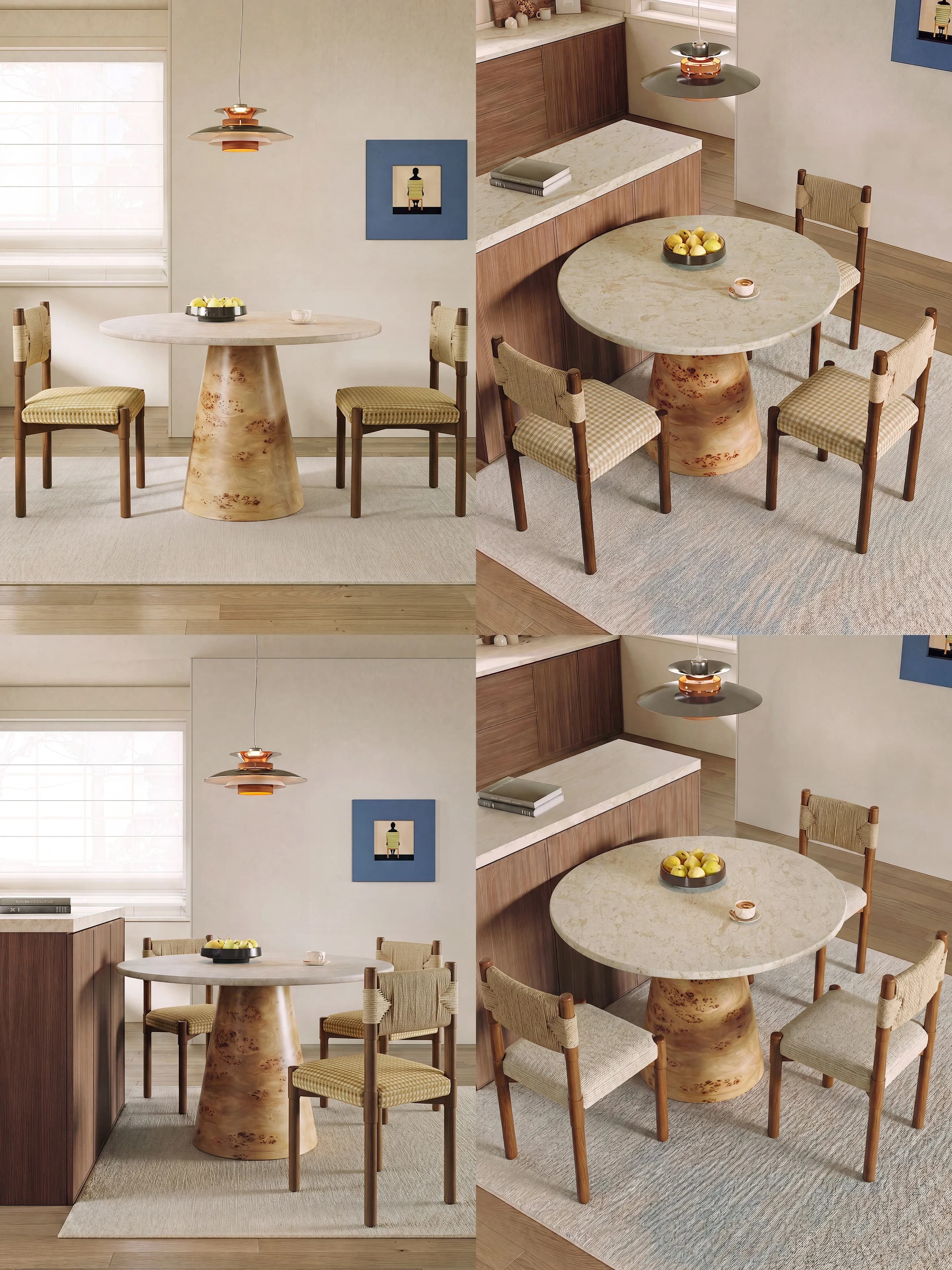 2024 Luxury Round Dining Table Set for 2-4 Person, Travertine Stone Tabletop, Wabi-Sabi Style Small Space Home Kitchen Furniture
