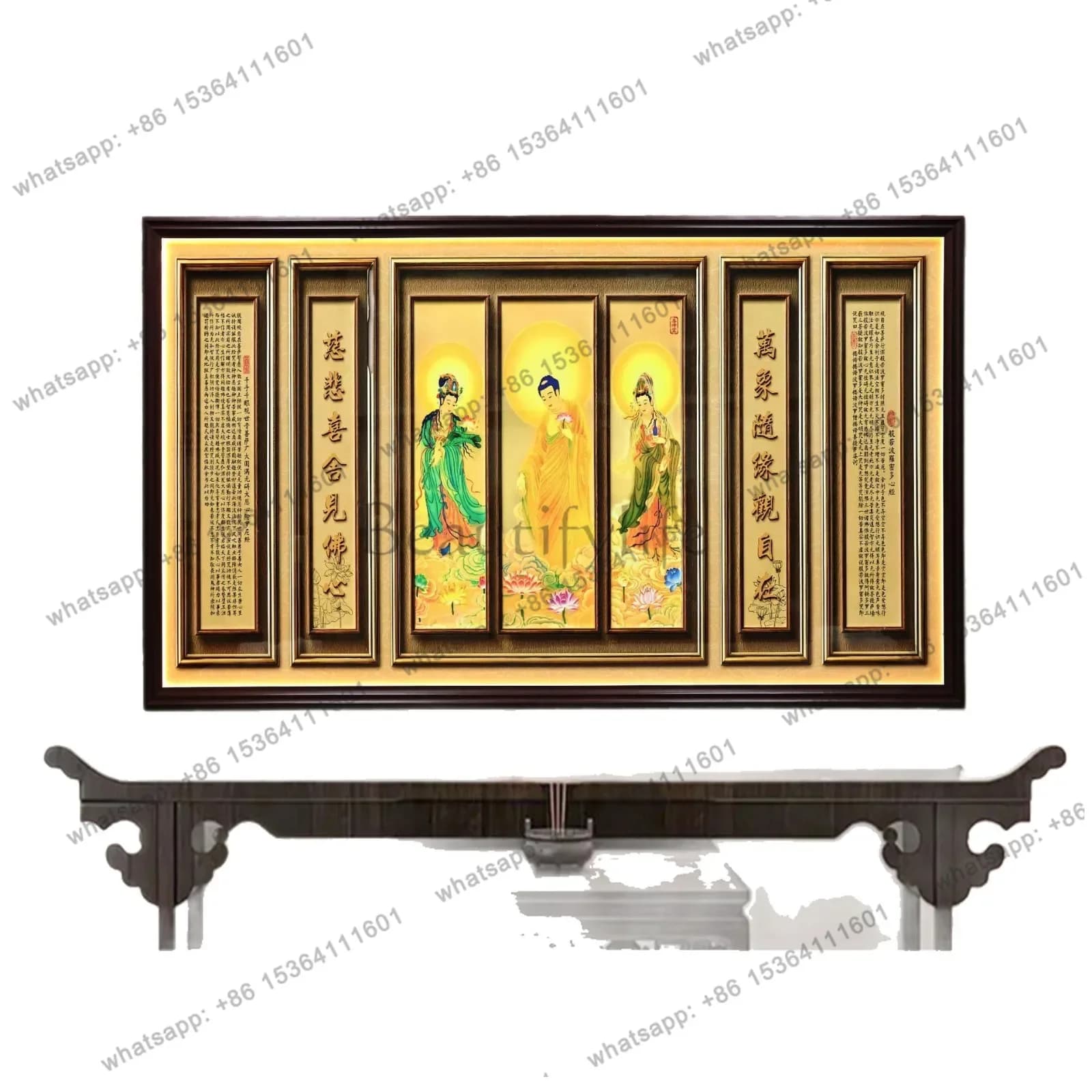 PG  Western Three Saints Buddhist Hall Decorative Painting with Heart Sutra Devotion Living Room Shrine Hall Entrance Murals