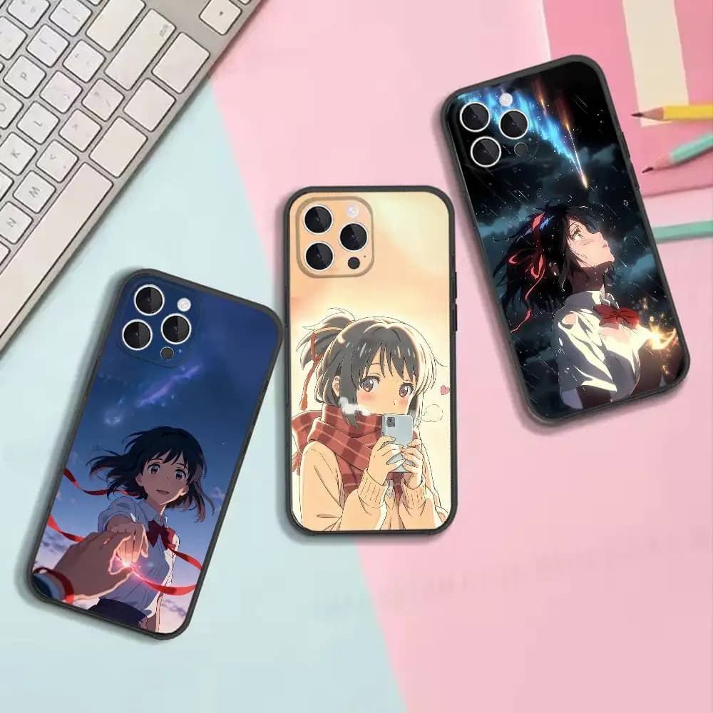 Mitsuha Miyamizu-u Shockproof Black Silicone Soft Protective Cover, Suitable for iPhone 11,12,13,14,15,16,17,Pro,Max,Plus