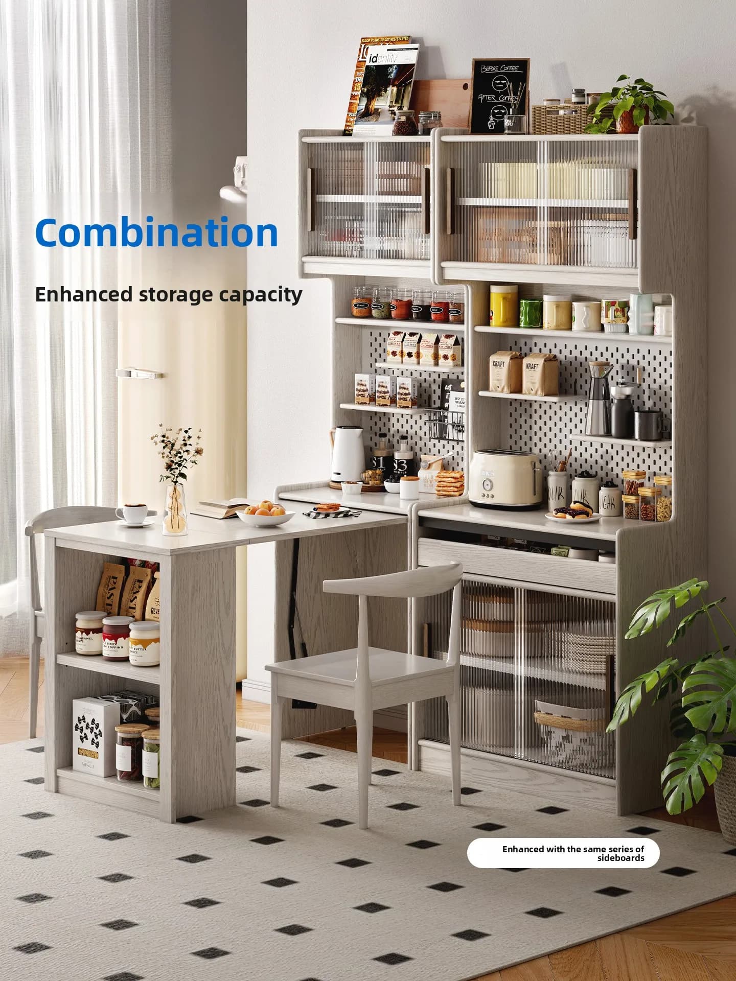 LH solid wood dining side cabinet integrated against the wall, household kitchen storage, living room against the wall