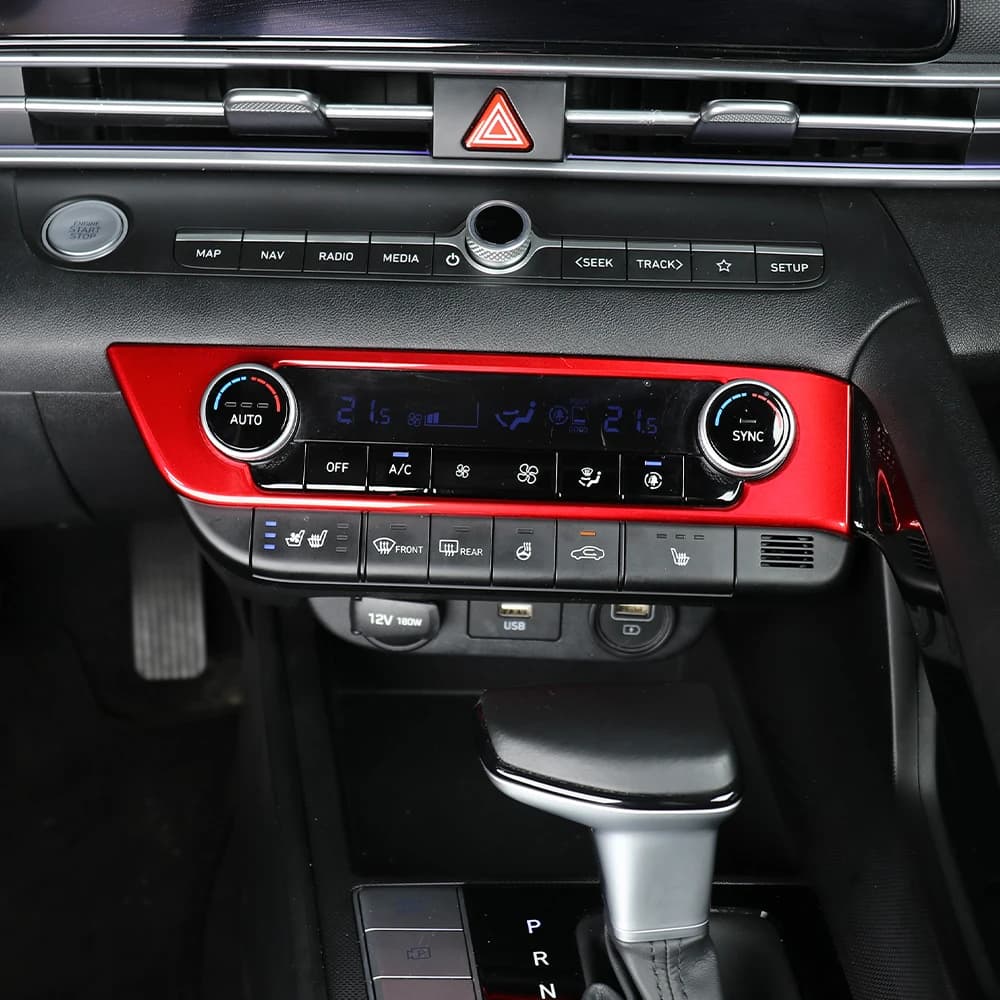 LHD/RHD For Hyundai Elantra CN7/CN7 N 2021-2025 Red Carbon Fiber Dashboard Middle Air Conditioner Knob Trim Cover