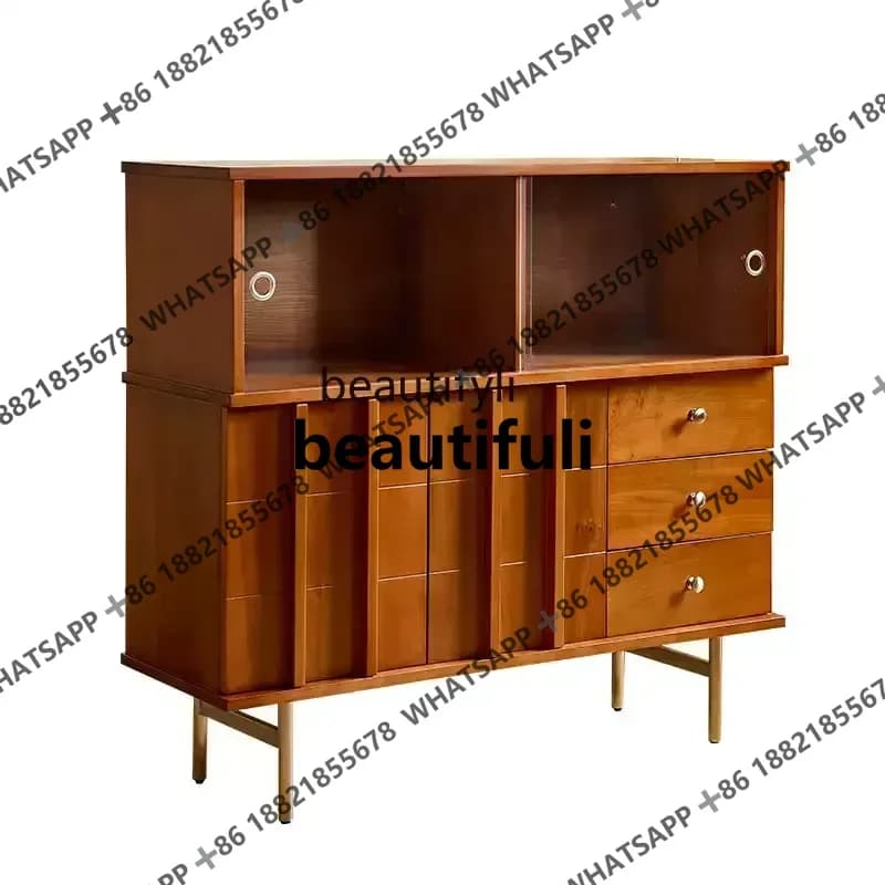xxxzMedieval dining solid wood side cabinet integrated storage cabinet against the wall living room household storage tea cabine