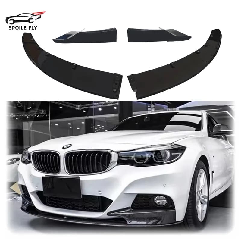 4 PCS 2013 2014 2015 2016 2017 2018 2019 For BMW 3 Series GT F34 Car Front Bumper Spoiler Lip Splitter Diffuser ABS Gloss Black