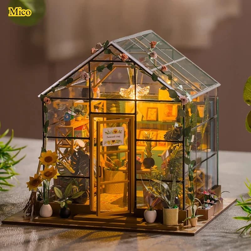 Mini DIY Flower House Dollhouse Kit, 3D Wooden Puzzle Assembly, Desktop Ornament & Home Bedroom Decoration with Furniture
