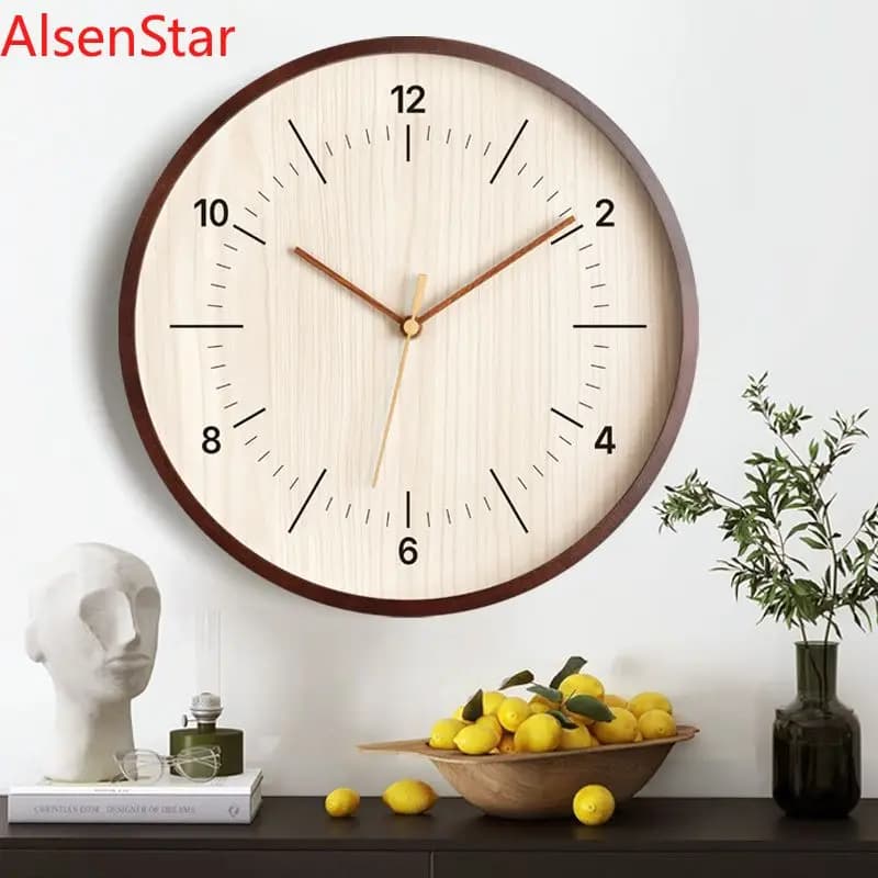 Modern Minimalist Solid Wood Clock Household Living Room Wall-mounted Silent Quartz Wall Hanging Clock Watch Home Decoration