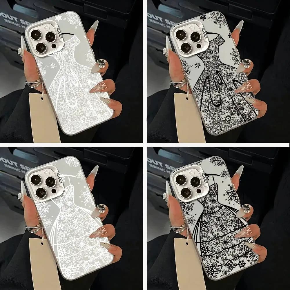 Minimalist Dress Pattern Phone Case For iPhone 11 12 13 14 15 16Pro Max Plus white Sliver  Phone Cover