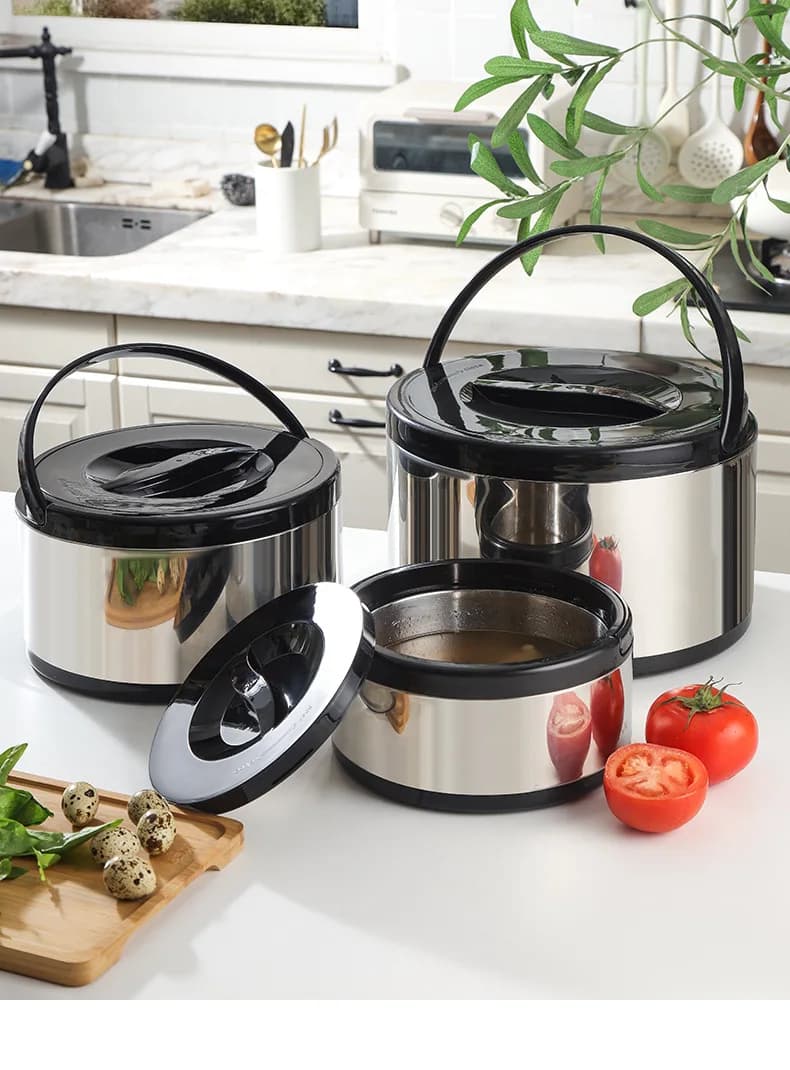 3-Piece Stainless Steel Insulated Food Warmer Set - 2L/4L/8L Large Capacity Thermal Lunch Box with Handle for Home & Office