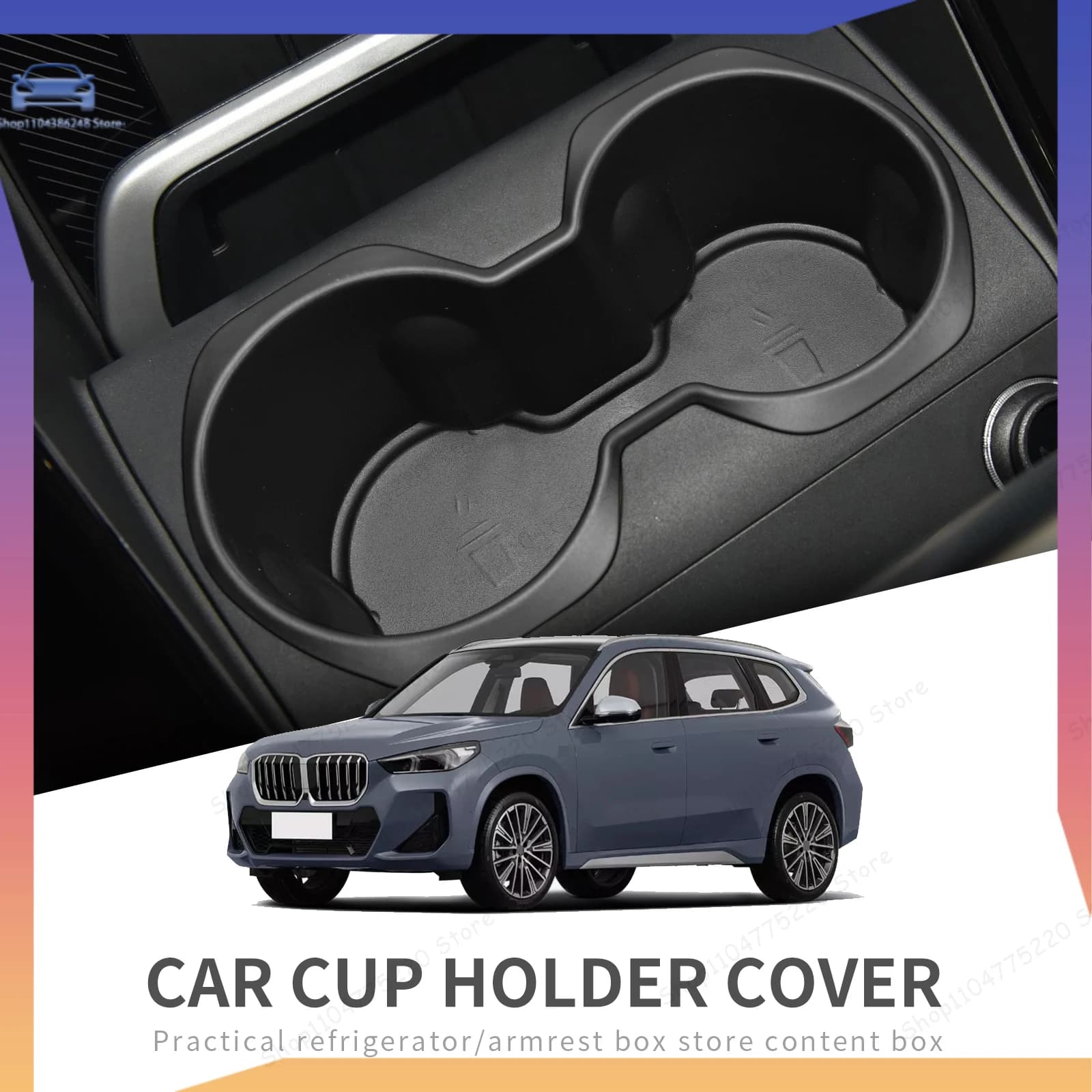 For 2022 2023 BMW X1 IX1 Cup Holder Storage Box Shock-Absorbing Central Armrest Cup Tray TPE Tidying