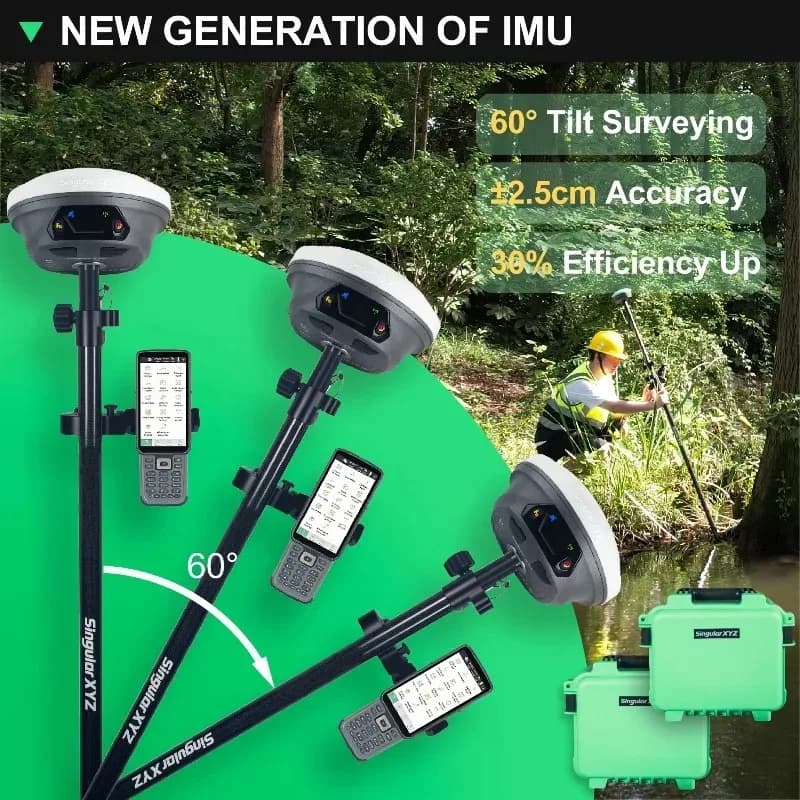 High Precision 1408 Channels E1 GNSS Receiver GPS with 60° IMU Tilt Adjustment RTK GNSS Base And Rover Set for Land Survey