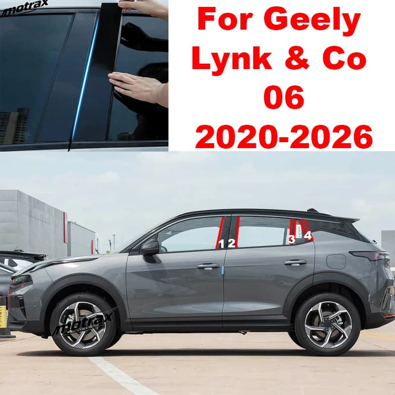 Glossy Black Car Door Central Window Column Strip PC Pillar Car Decorative Accessories for Geely Lynk & Co 06 2020-2026