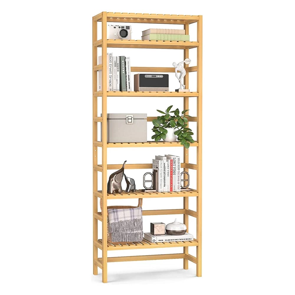 Custom 6 Tiers Adjustable Tall Book Shelf Rack Wooden Library Bookshelf  Standing Storage Bamboo Bookshelf for Living Roompromot