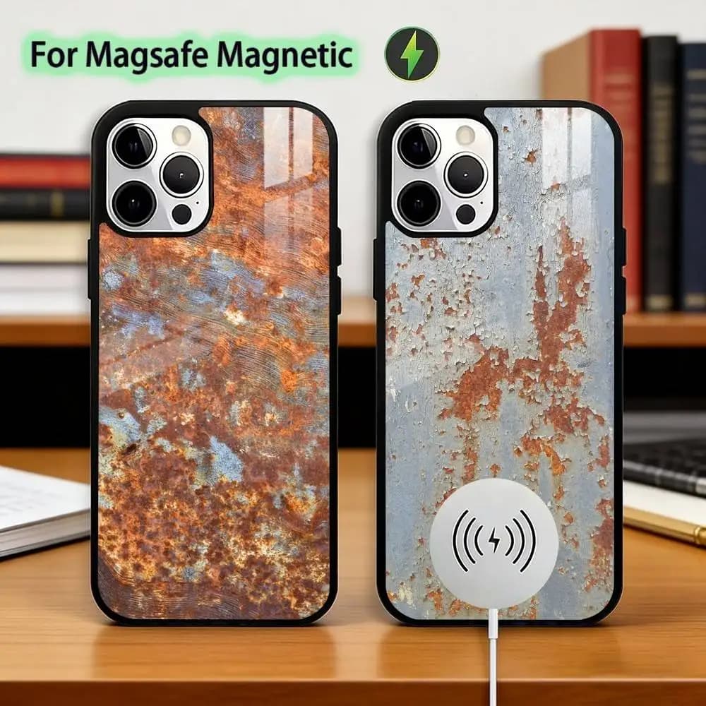 Retro Industrial Style R-Rusty Phone Case For iPhone17,16,15,14,13,12,11 Plus,Pro Magnetic For Magsafe Wireless Charging
