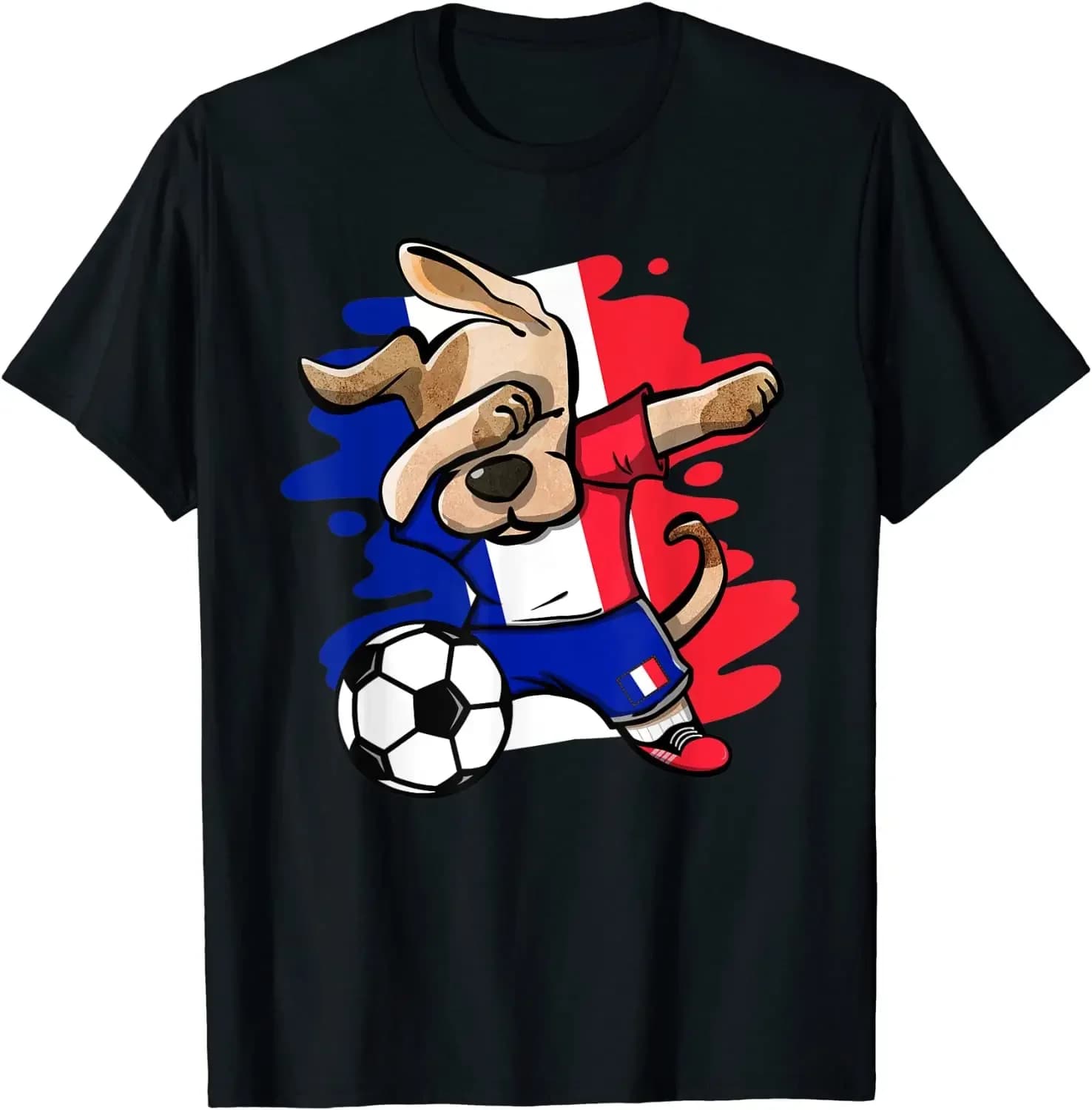 Dabbing Dog France Soccer Fans  French Flag Football  Men T-Shirt Short  Casual 100% COTTON  O-Neck  T Shirts
