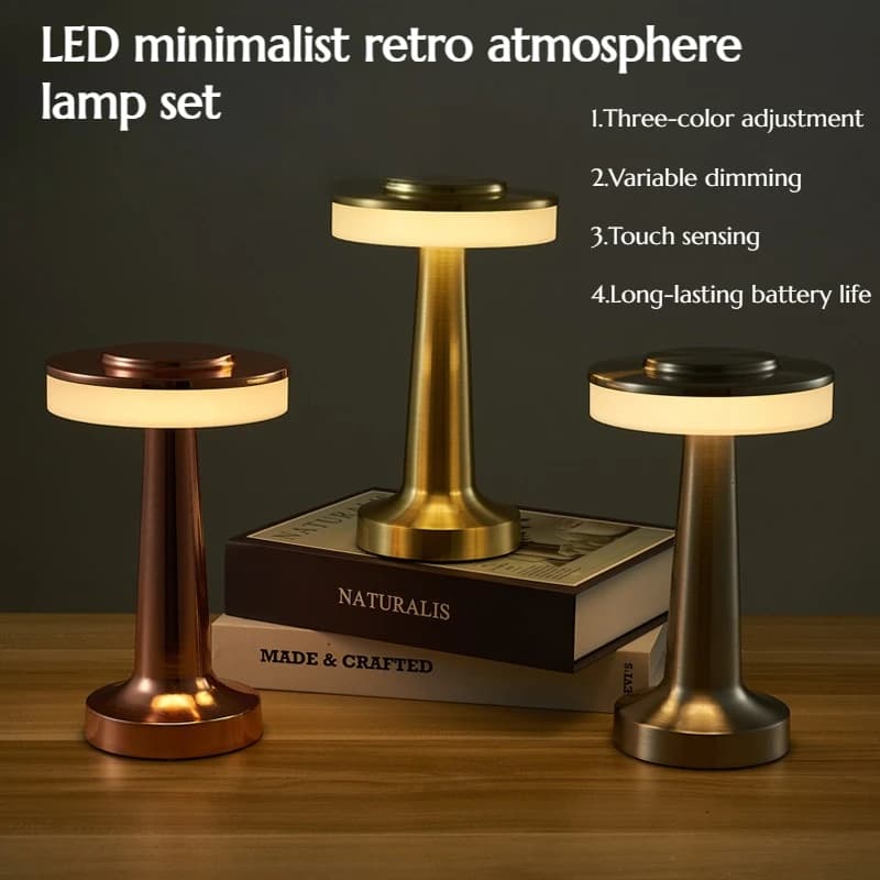 LED Minimalist Retro Atmosphere Lamp Set with USB Charging Function for Home Decoration and Craft Touchable Switch