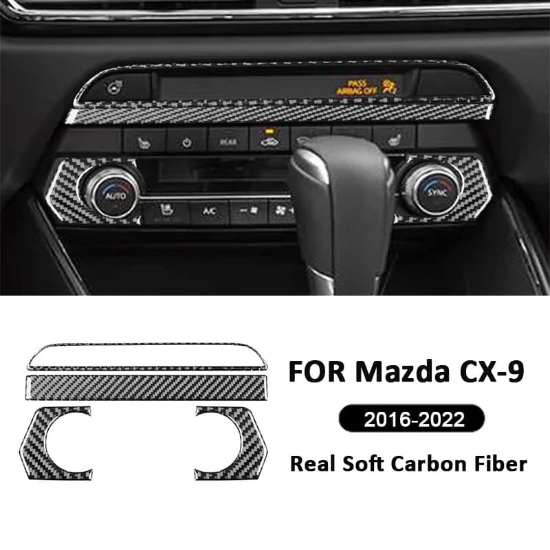 For Mazda CX-9 2016-2022 Carbon Fiber Car Center Console Air Conditioning Control Panel Frame Decoration Sticker Interior Parts
