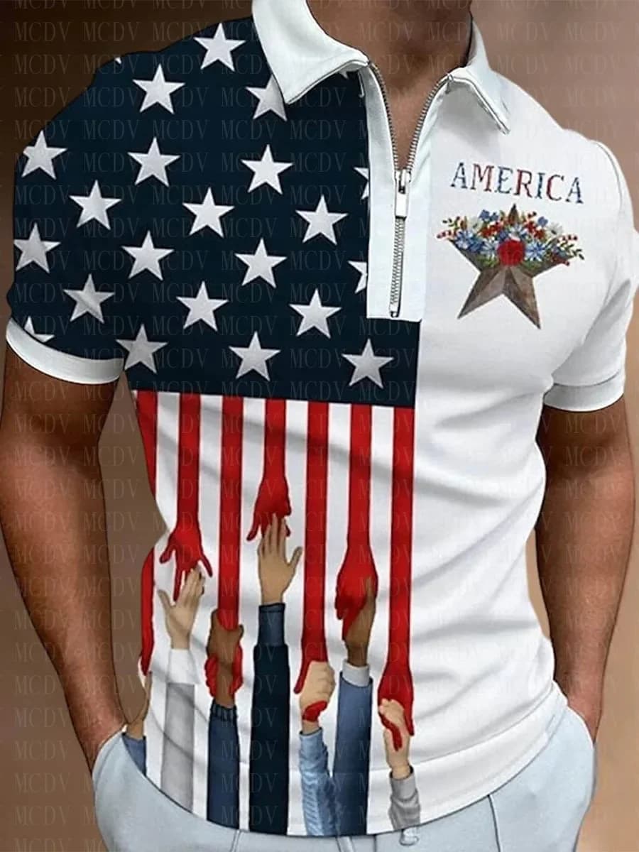 American Flag New York Silhouette Independence Day Polo Shirt 3D Printed Polo Shirt Summer Men's Tops