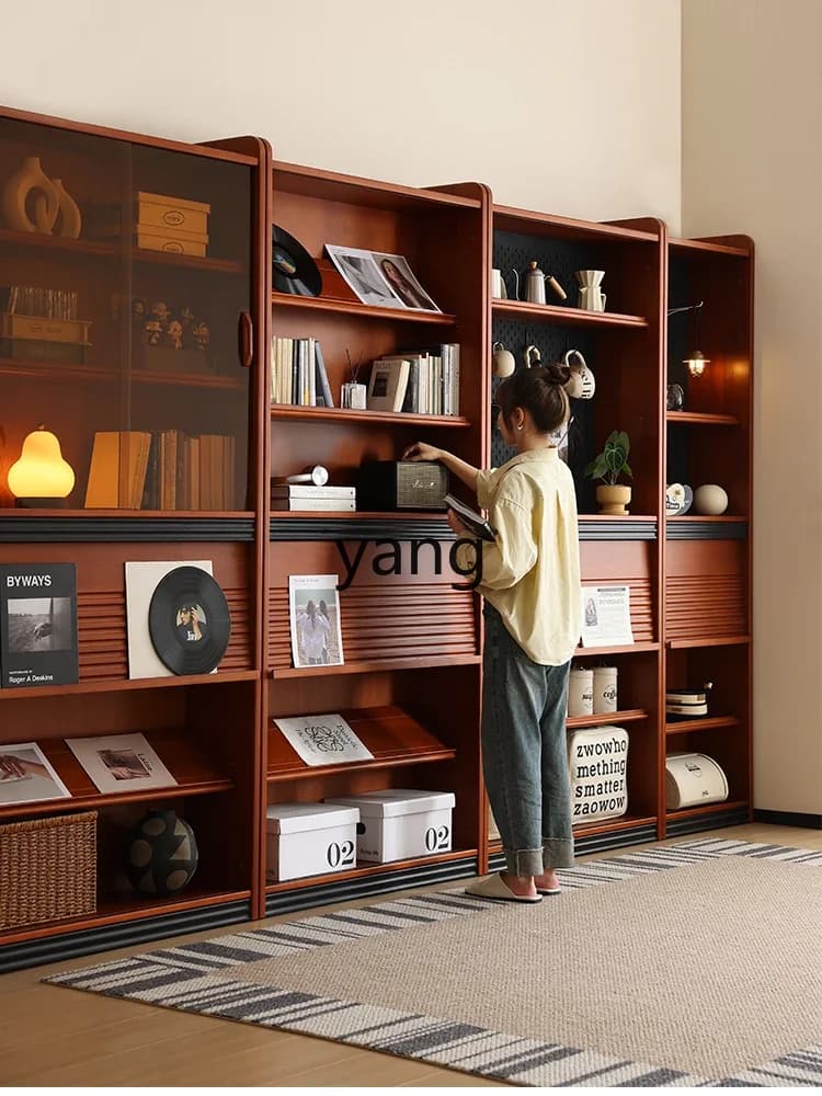 CX Nordic retro solid wood bookcase floor-to-ceiling bookshelf full wall glass door display cabinet