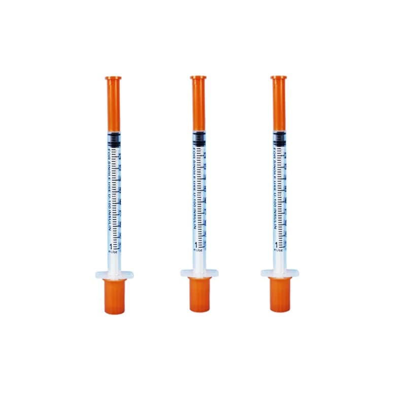 1ml Disposable Plastic Veterinary Syringe Orange Cap Sterile Insulin Syringe With Needles For Pet Farm Animal Cat Dog Pig