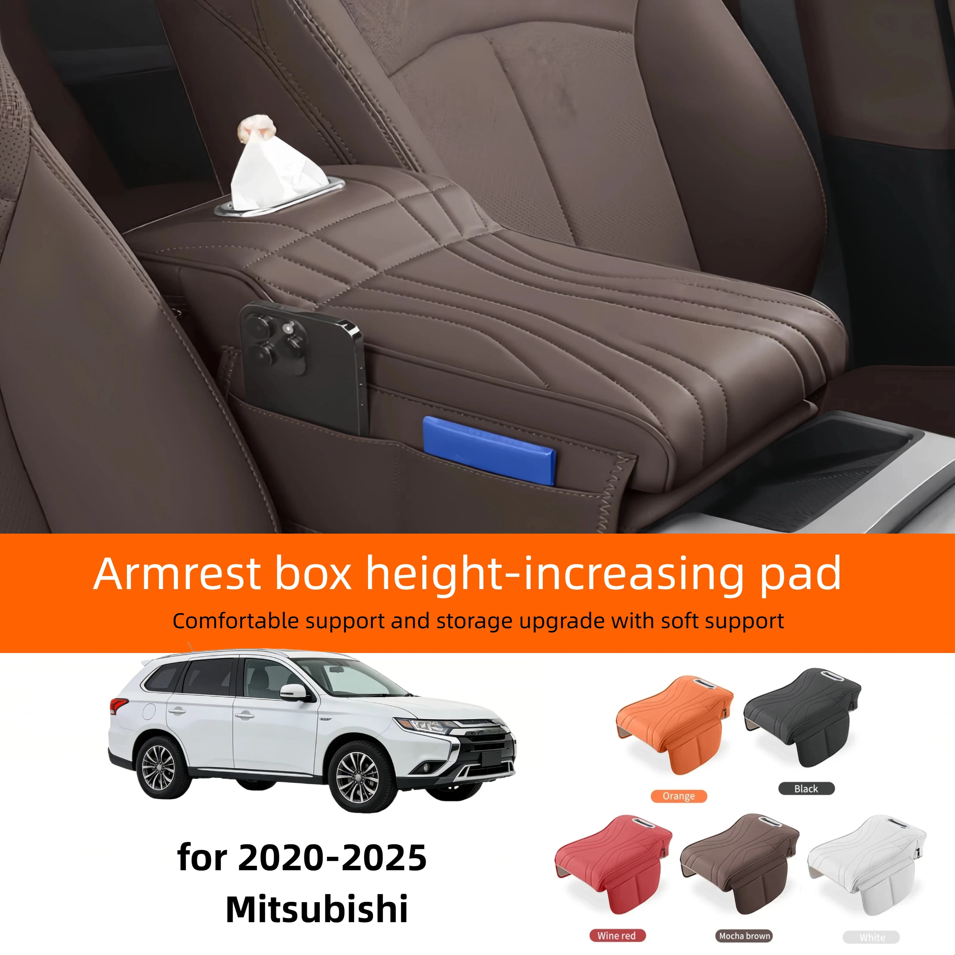 Car Central Armrest Cushion for Mitsubishi Outlander/ASX/AIRTREK Thickened Heightened Protective Cover with Tissue Storage