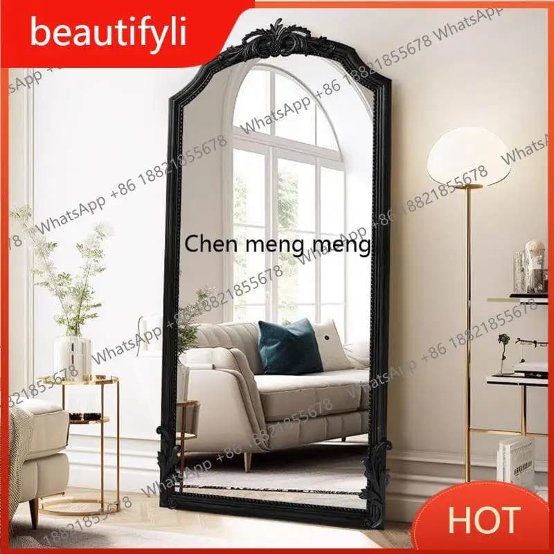 D80 French carved full-length mirror retro wall-to-wall floor mirror home medieval bedroom wall-mounted large full-length mirror