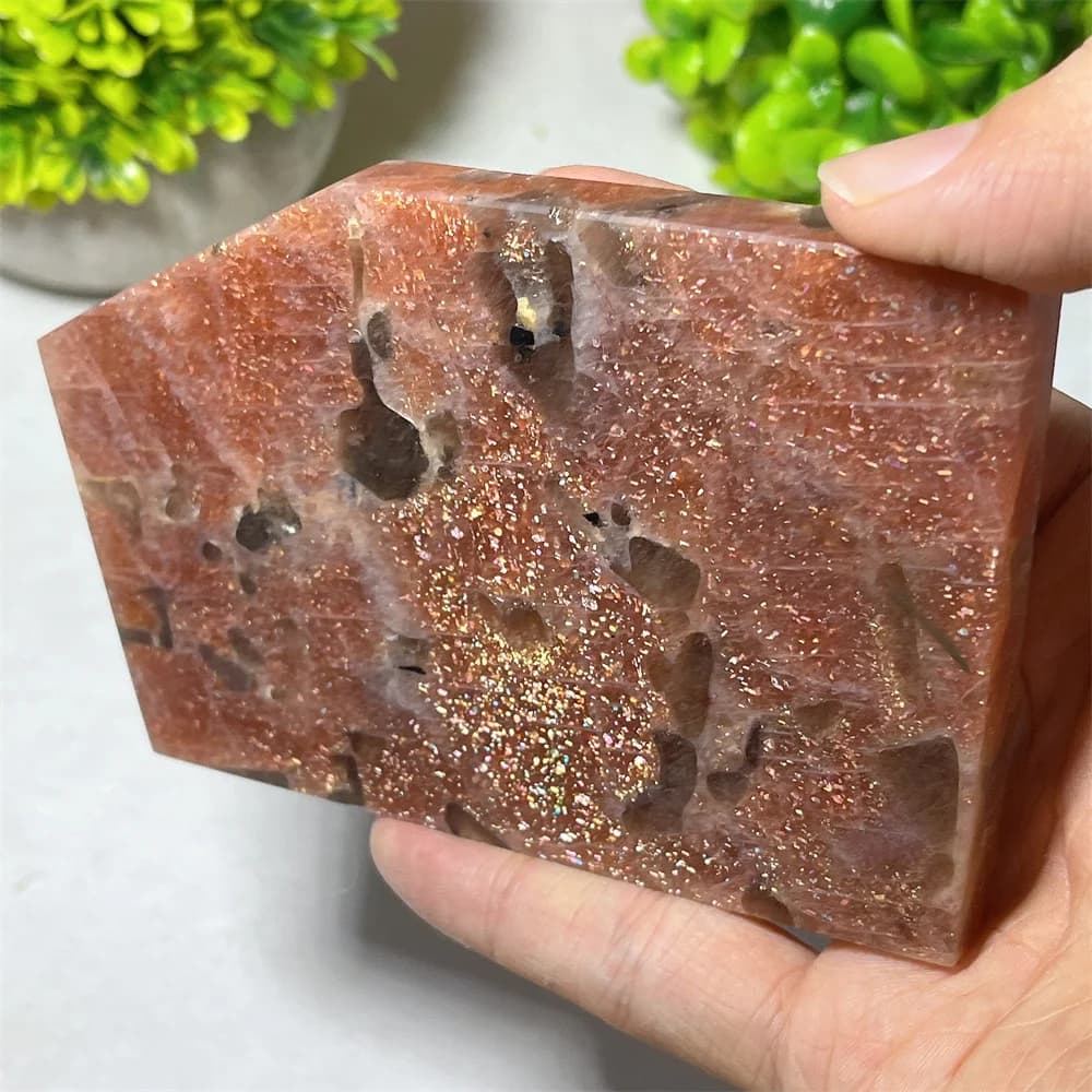 Sunstone Quartz Flash Slab Slice Crystal Natural Carving Minerals Witchcraft Geode Energy Home Decoration Reiki Healing