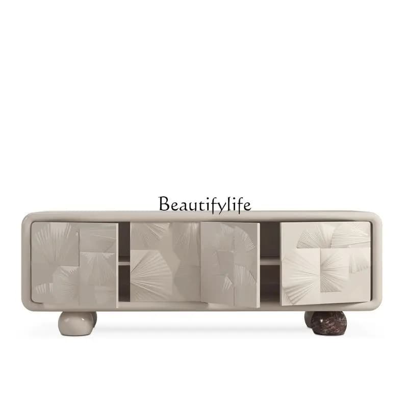 Quiet wind milk color Nordic TV cabinet Living room arc art B & B Italian TV cabinet