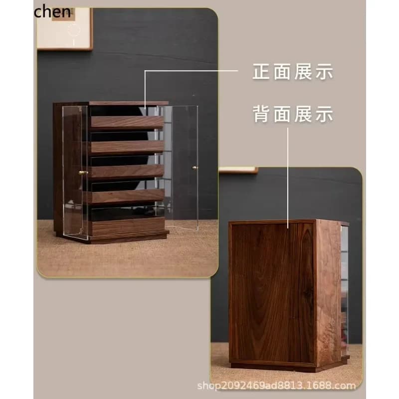 DSA Walnut Wood Dental Cabinet Bracelet Teapot Teacup Figurine Multi-layer Dustproof Storage Cabinet