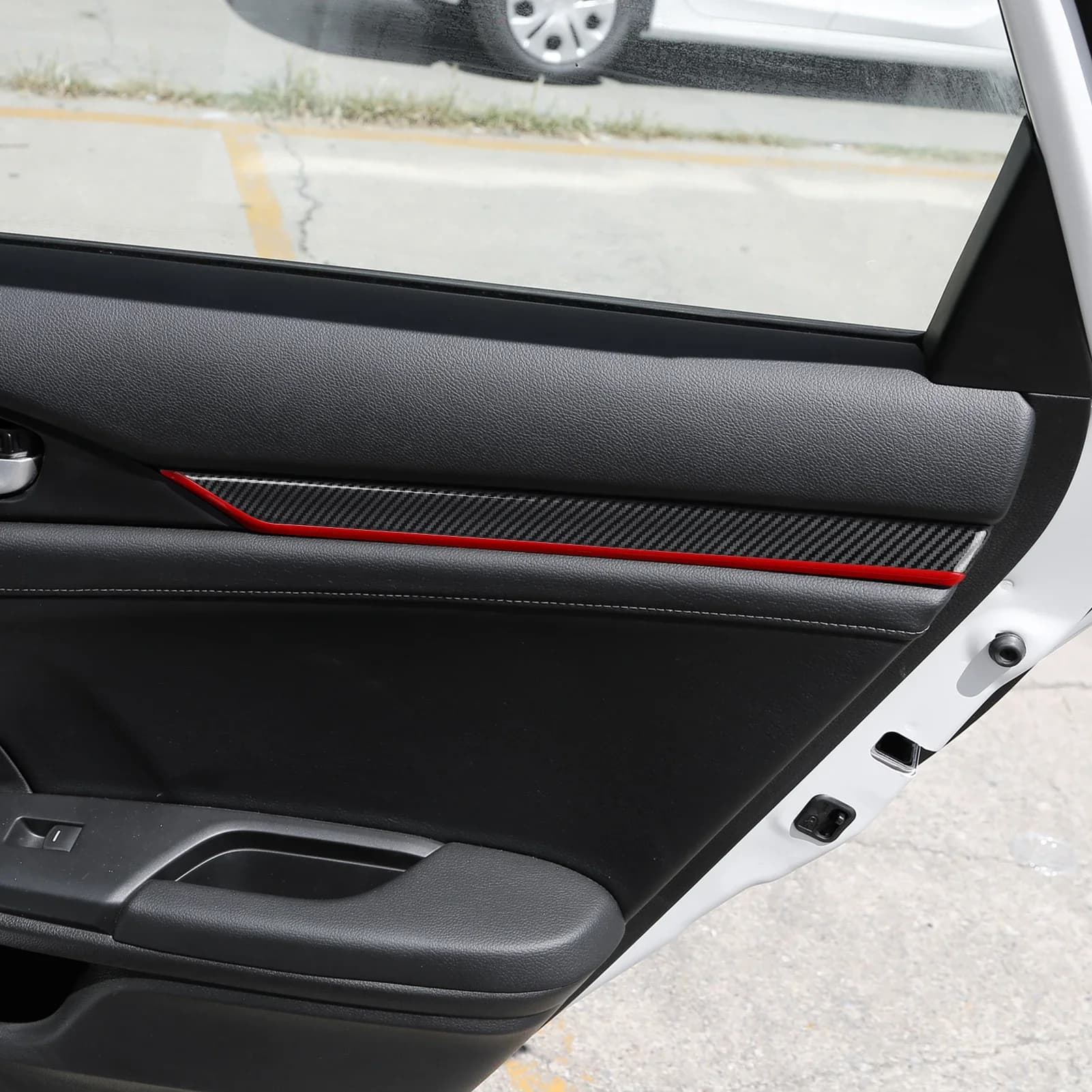 Carbon Fiber ABS Sticker Red line For Honda Civic 10th Gen 2016- 2021 Interior Accessories Car Door Decorative Strips Panel
