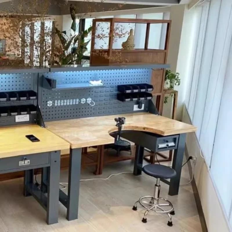 Semi-round concave jewelry table, immersive repairman solid wood workbench, clock repair table