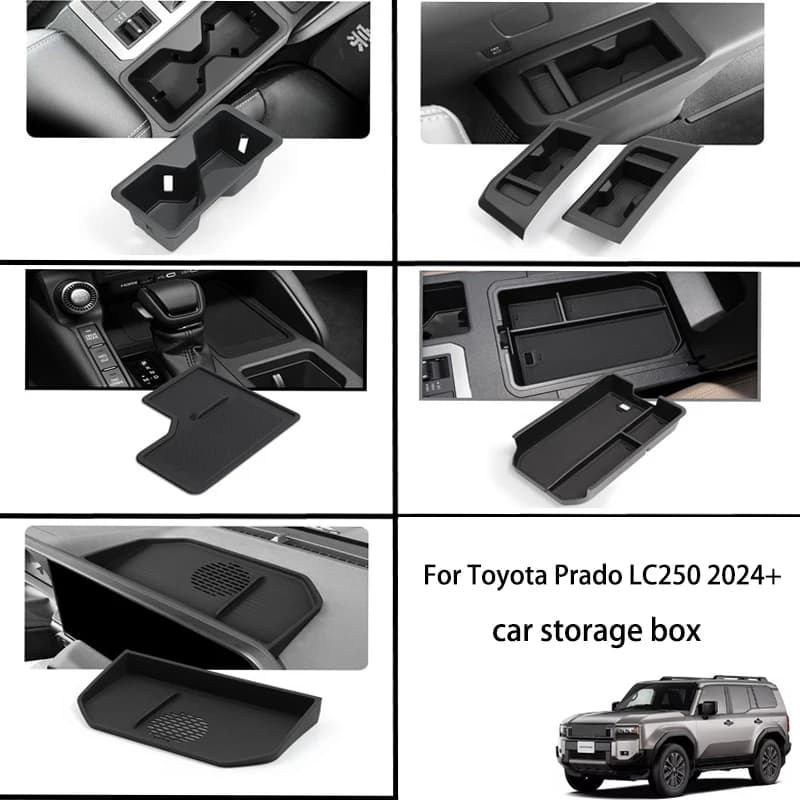 For Toyota Prado LC250 2024-2025 Center Console Storage Box Organizer Cup Holder Rear Screen Storage Car Accessories