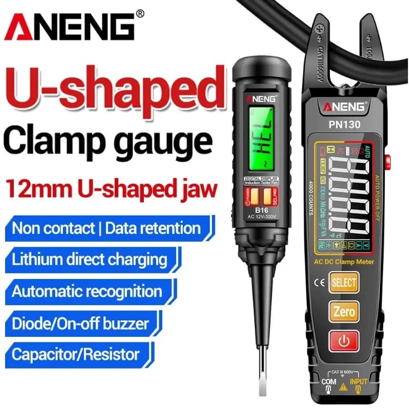 AC/DC Current Clamp Meter 4000 Counts Rechargeable Multimeter Ammeter NCV Voltmeter ANENG PN130+B16 Digital Voltage Tester Pen