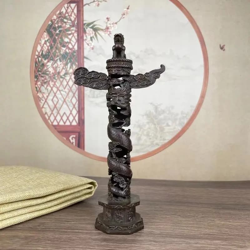 Vintage ornamental , antique pillar ornaments, Chinese dragon pillars, home and office metal dec