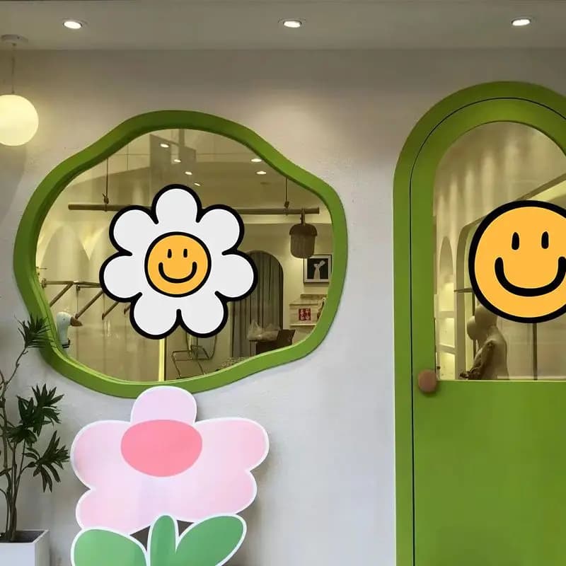 Cute Cartoon Stickers Smiling Face Sun Flowers Shop Windows Glass Posters Kindergarten Door Decorations Kids Bedroom Wallpapers