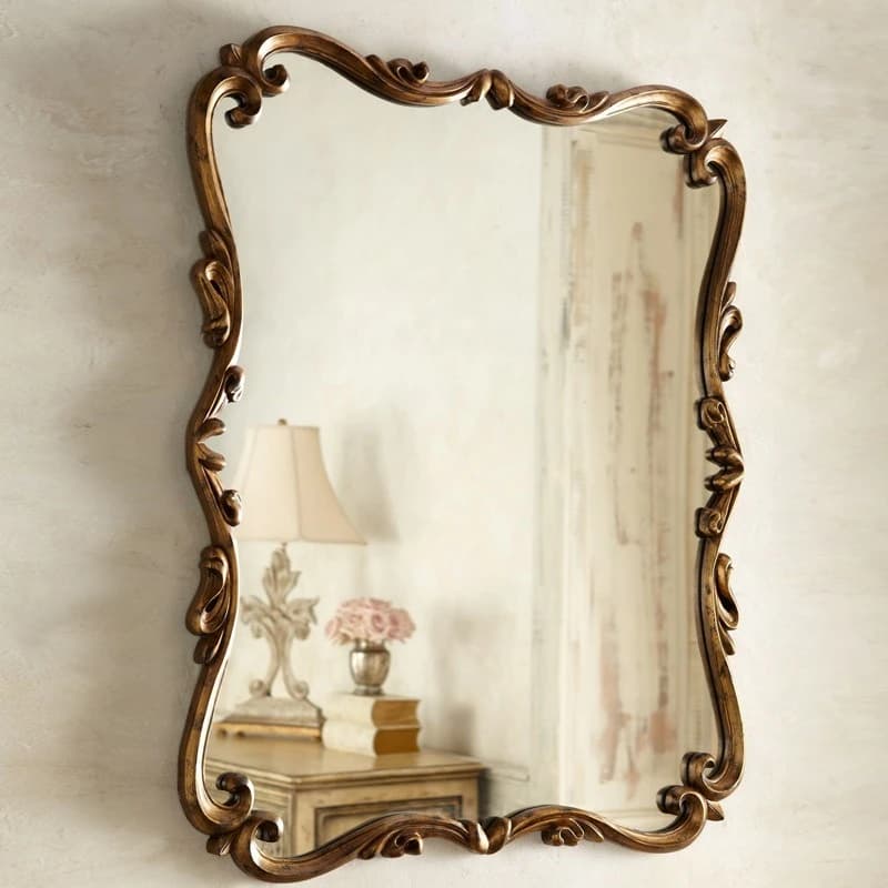 Bathroom mirror wall-mounted retro makeup mirror bedroom wall-mounted bathroom engraved smart