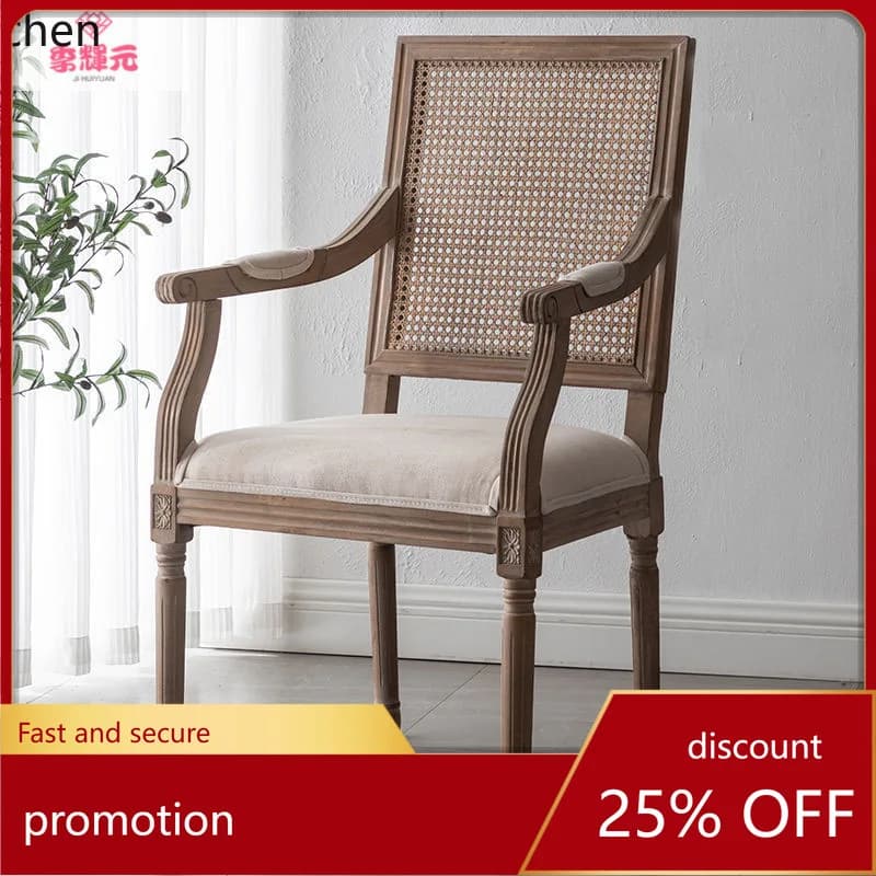 YFY Rattan Dining Chair with Solid Wood Backrest for Cafe, Bar, Homestay, Leisure Armchair