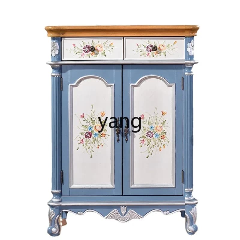 Yjq Furniture Vintage Light Blue White Brown Slip Sheet Multi-Layer Shoe Cabinet Hallway Sideboard Cabinet