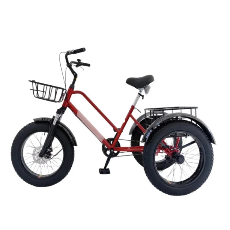 Wholesale 20 inch steel wide tire disc brake 7 speed pedal tricycle adult elderly with basket stroller