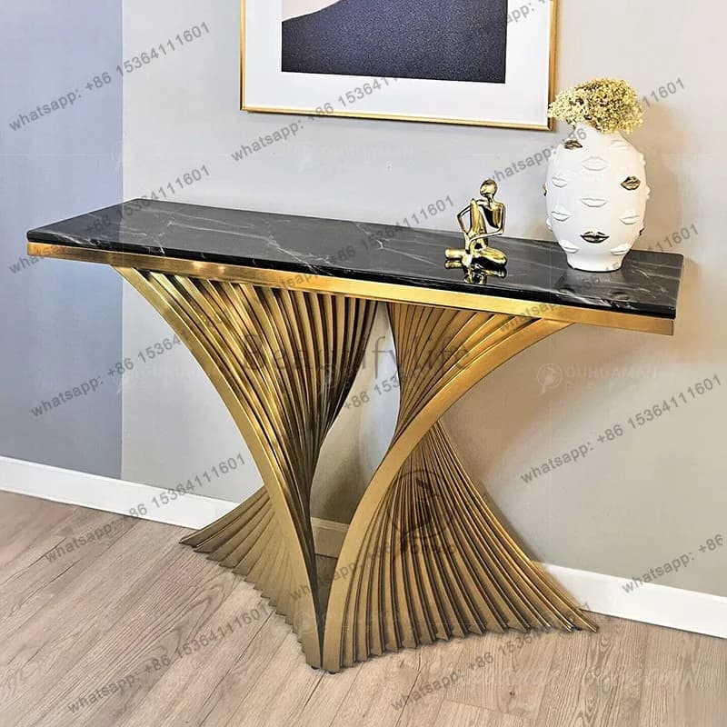 Italian light luxury stainless steel titanium marble entrance table tempered glass entrance table