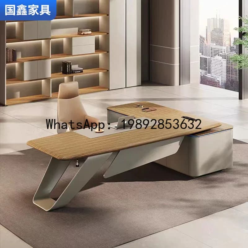 CZ Solid Wood Executive Desk Office Furniture Set with Chair and Bookshelf Office Computer Desk