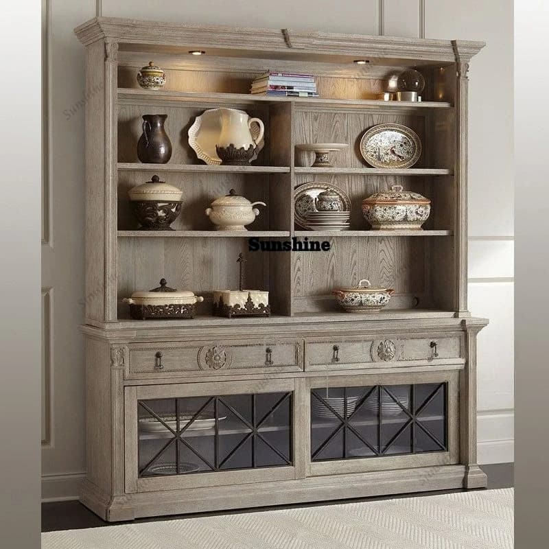 American country solid wood side cabinet, vintage French restaurant cupboard