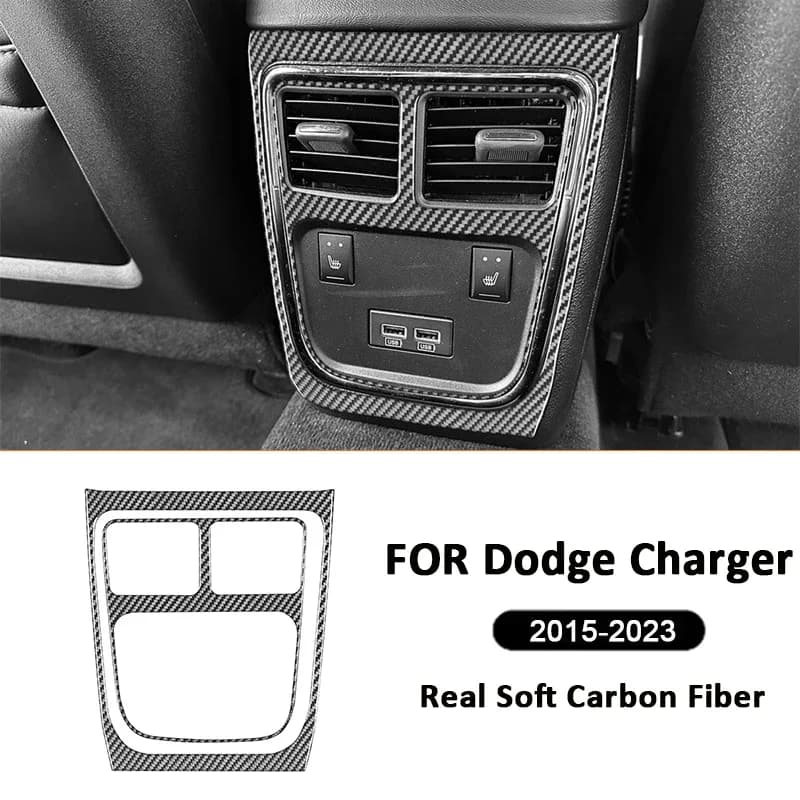 Carbon Fiber Car Rear Center Air Conditioning Outlet Panel USB Changing Frame Decoration Sticker For Dodge Charger 2015-2023