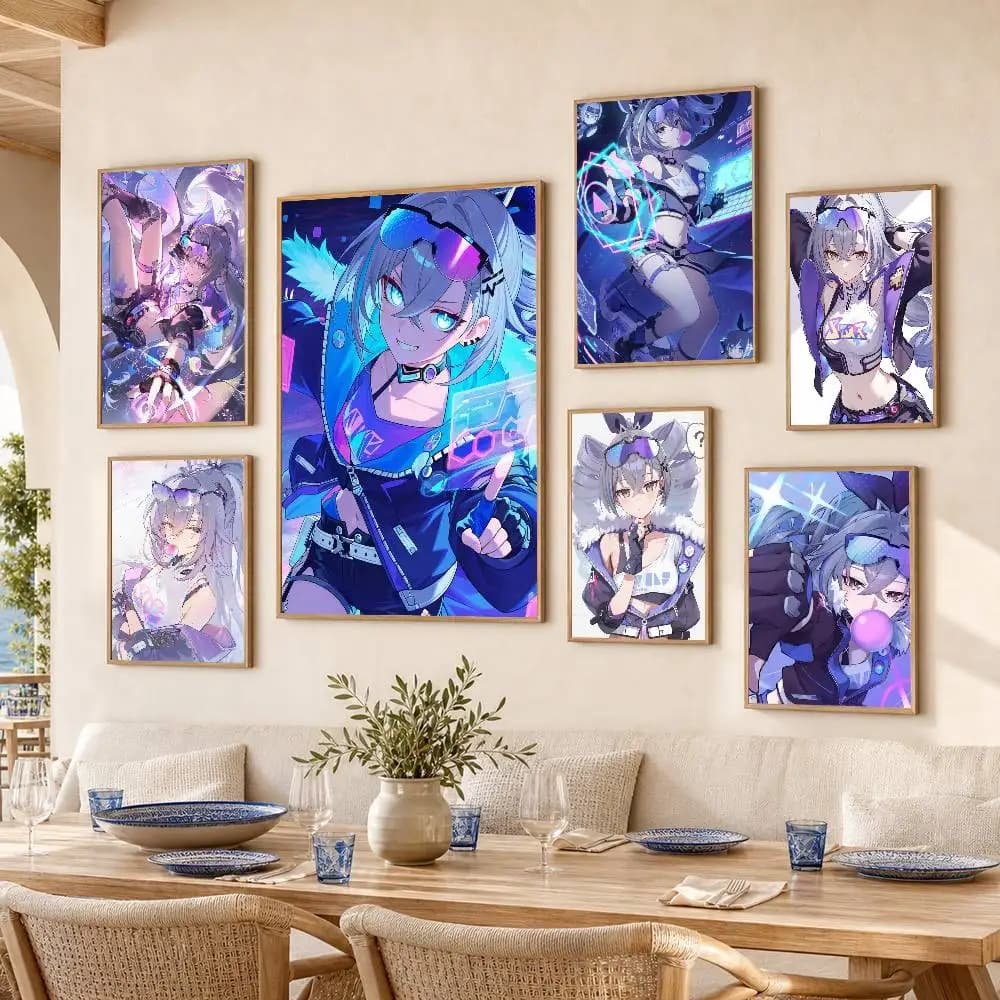 H-Honkai Star Rail S-Silver Wolf  Poster Self-adhesive Art Waterproof Paper Sticker Coffee House Bar Room Wall Decor