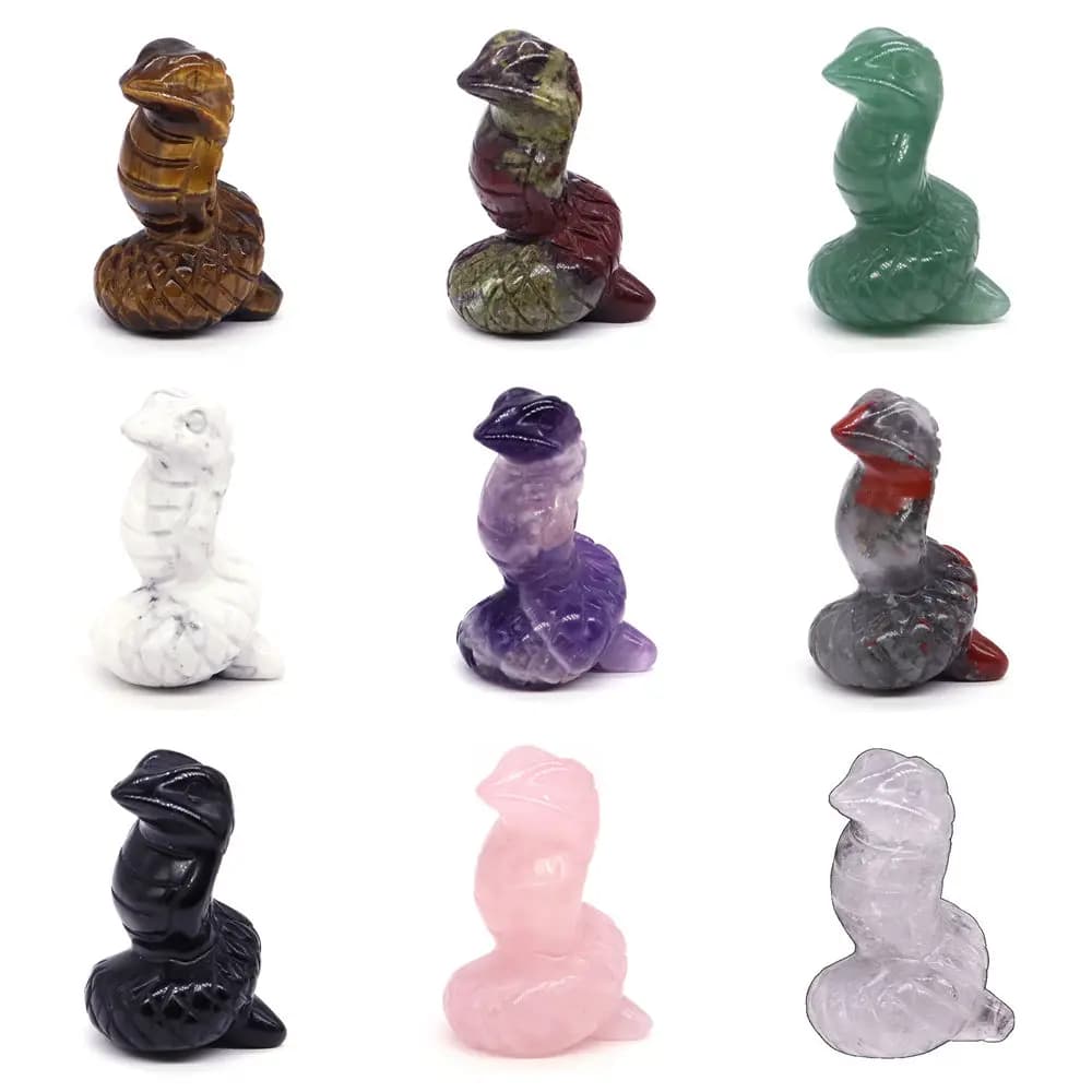 Natural Stone Snake Figurine Hand Carved Healing Crystal Amethyst Statue Crafts Zodiac Animal Collection Desk Decor New Year Gif