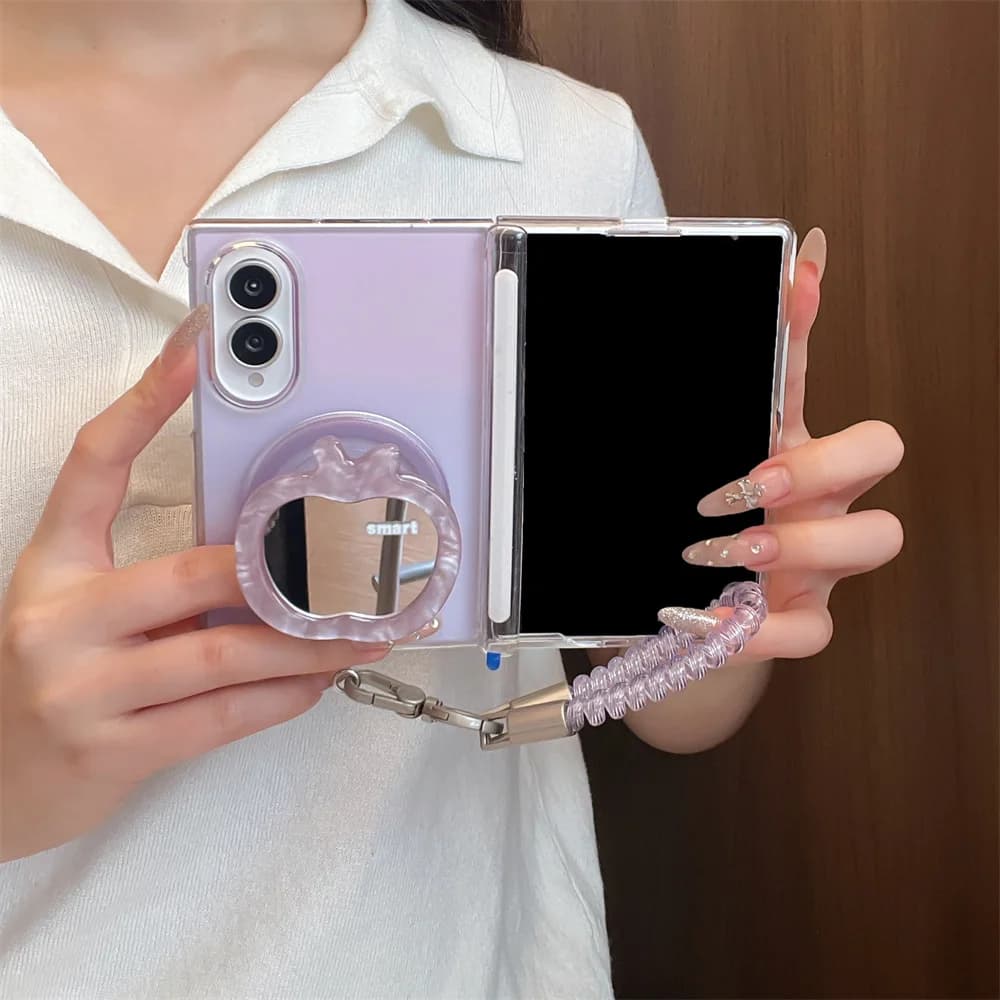 Cute Purple Gradient Magnetic Case For Samsung Galaxy Z Fold 8 With Mirror Stand Protection For Magsafe Fold Phone Cover
