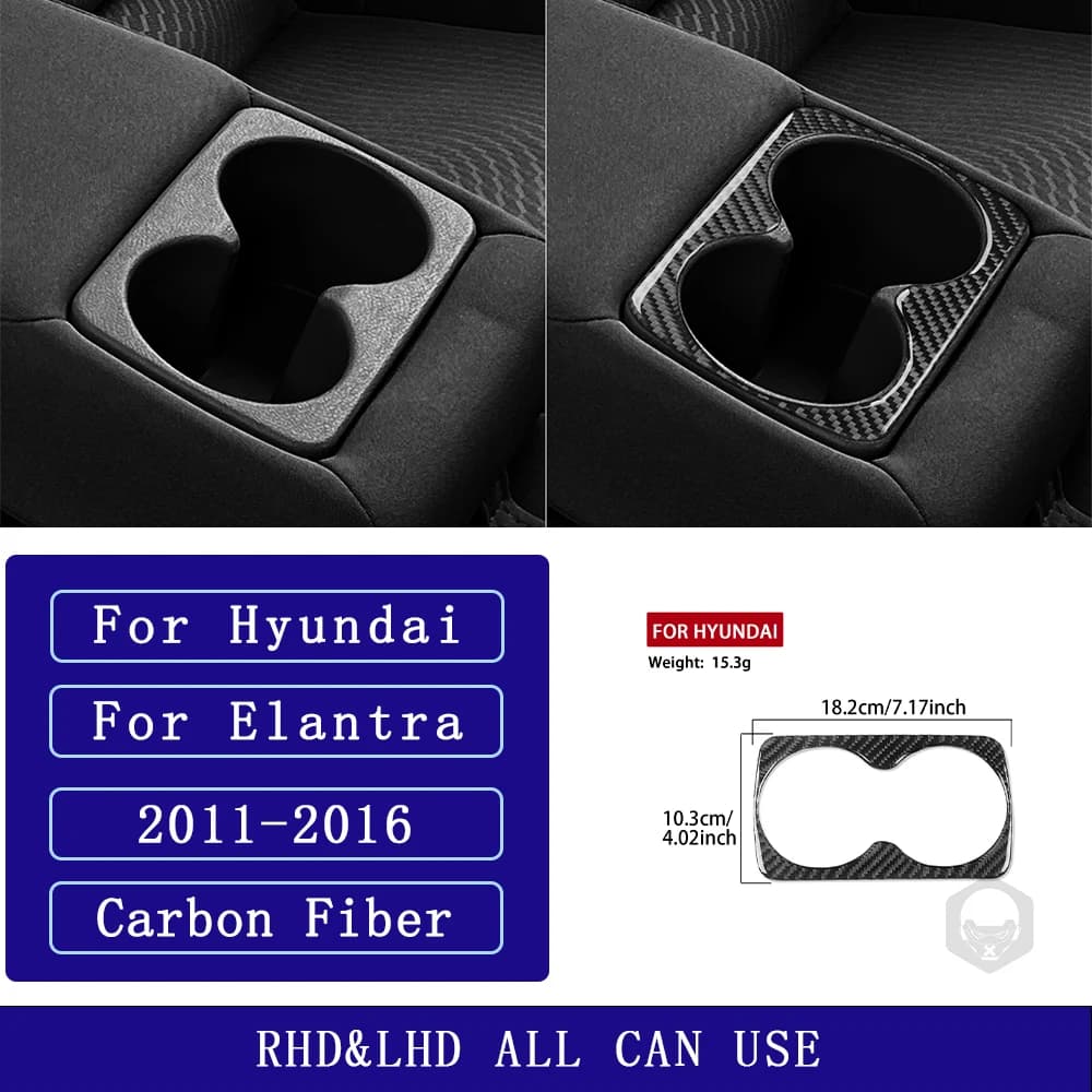 For Hyundai Elantra 2011-2016 Carbon Fiber Rear centre water cup panel Trim frame Car Accessories Interior Decorative Stickers